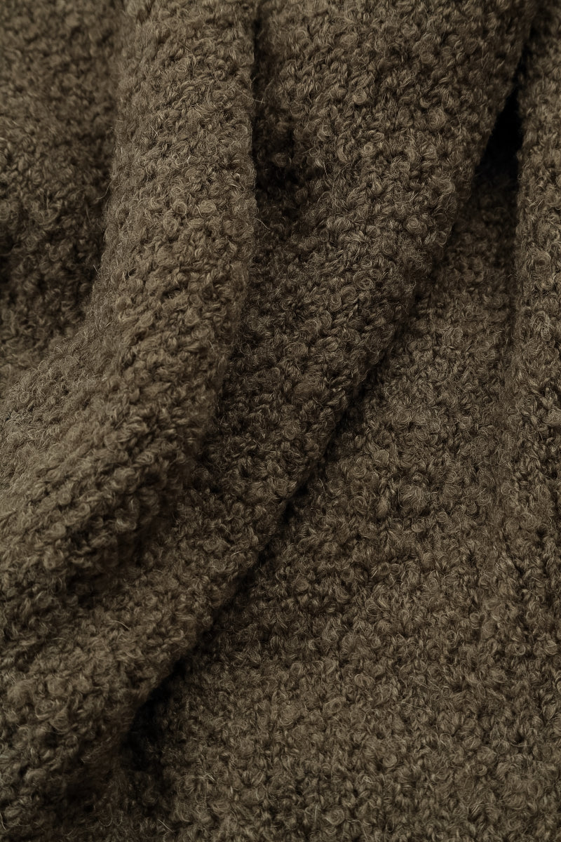Relaxed Buttoned Moss Brown Alpaca Wool Cardigan 6