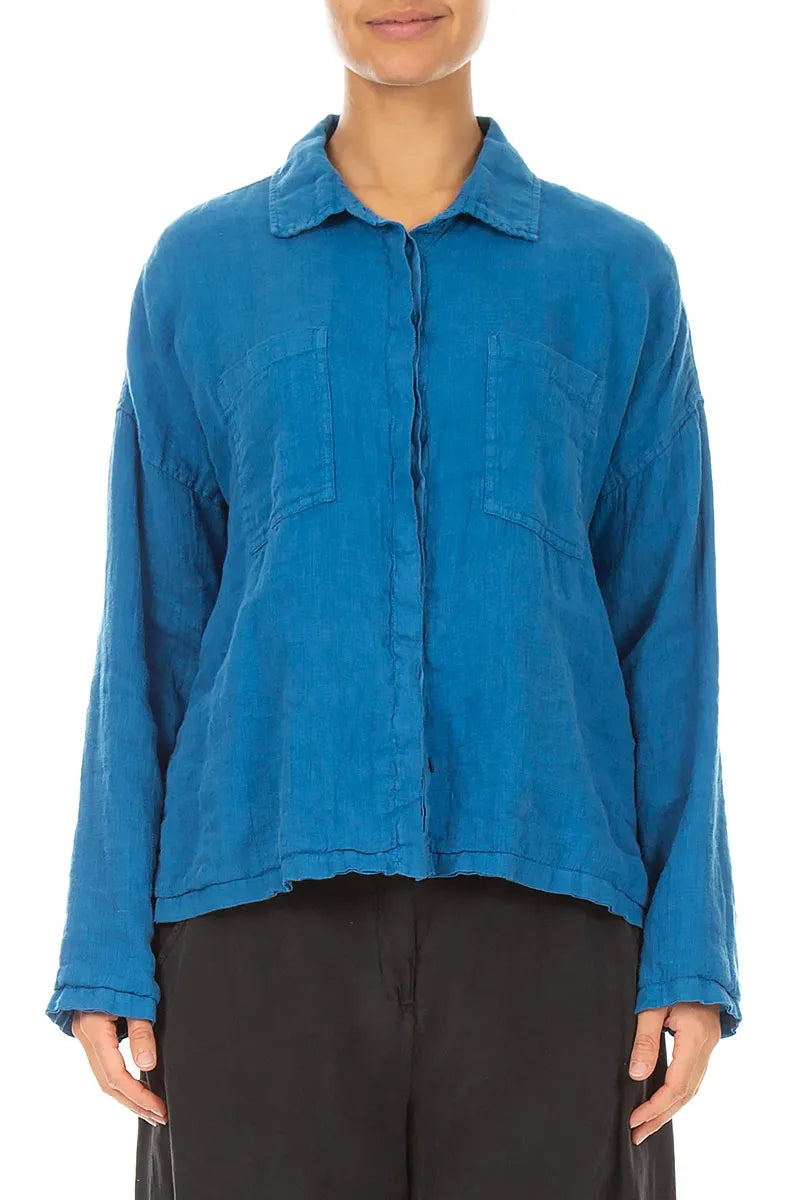 Relaxed Cobalt Gauze Linen Shirt 1