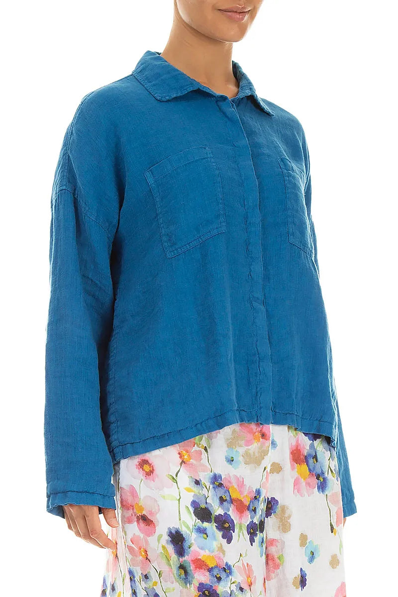 Relaxed Cobalt Gauze Linen Shirt