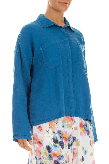 Relaxed Cobalt Gauze Linen Shirt