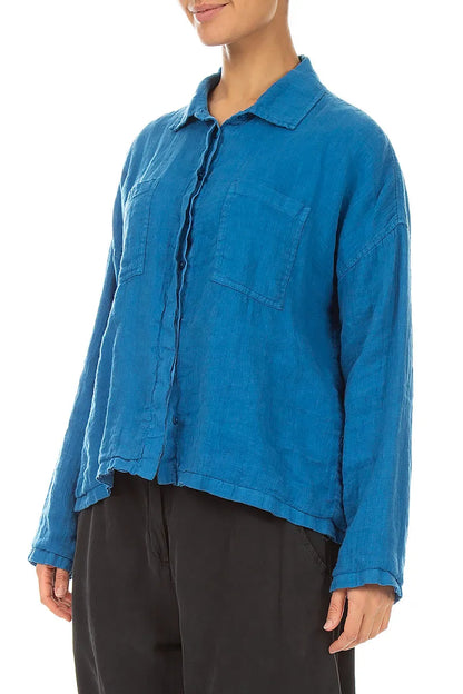 Relaxed Cobalt Gauze Linen Shirt 3