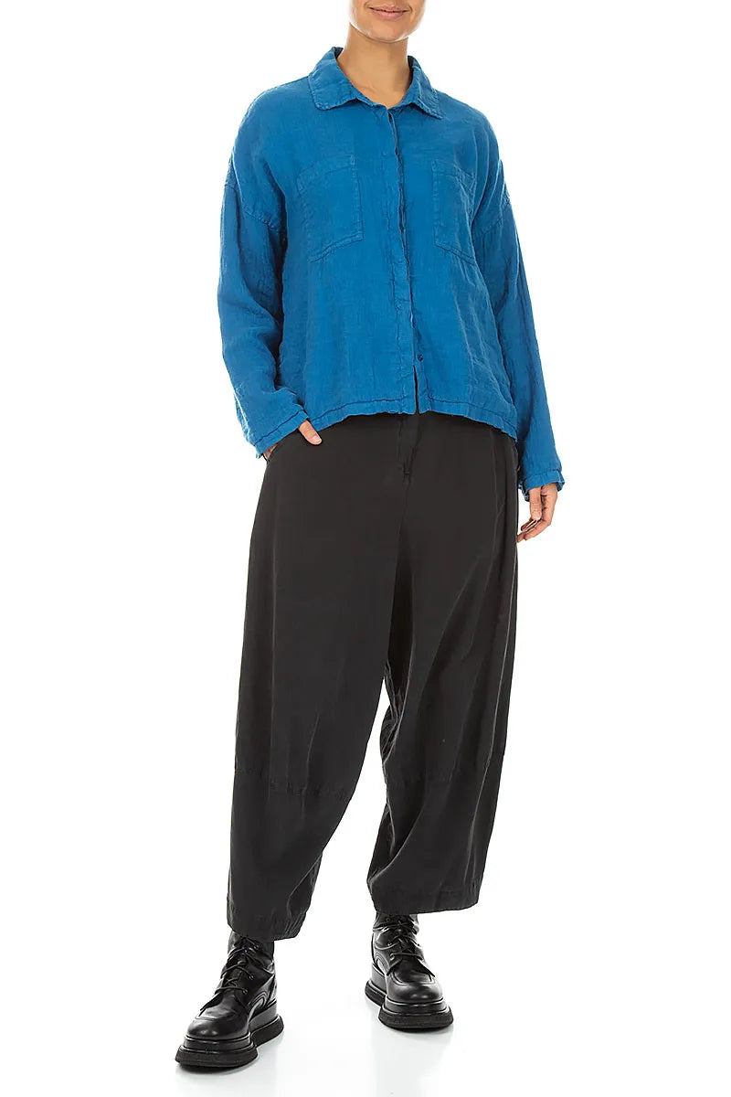 Relaxed Cobalt Gauze Linen Shirt 4