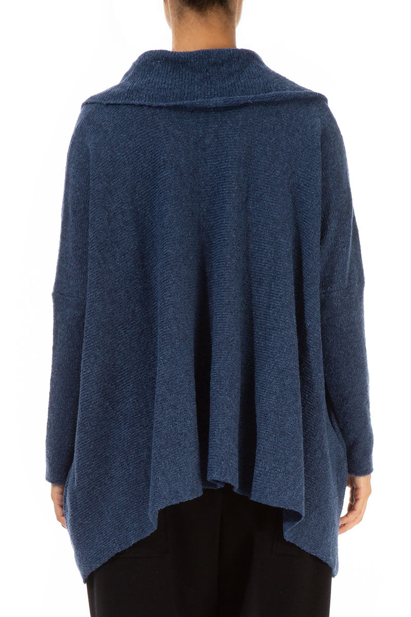 Relaxed Collar Blue Wool Sweater