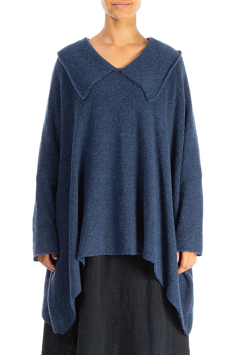 Relaxed Collar Blue Wool Sweater