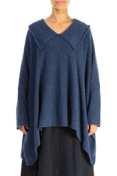Relaxed Collar Blue Wool Sweater 1