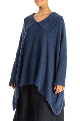 Relaxed Collar Blue Wool Sweater 3