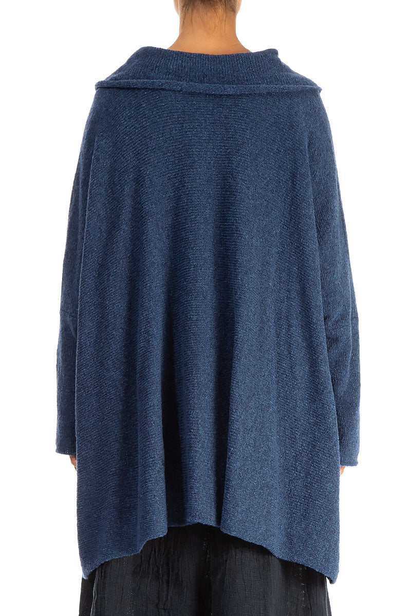 Relaxed Collar Blue Wool Sweater 2