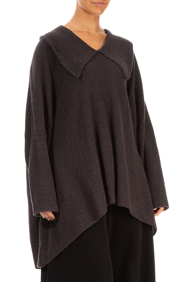 Relaxed Collar Chocolate Wool Sweater