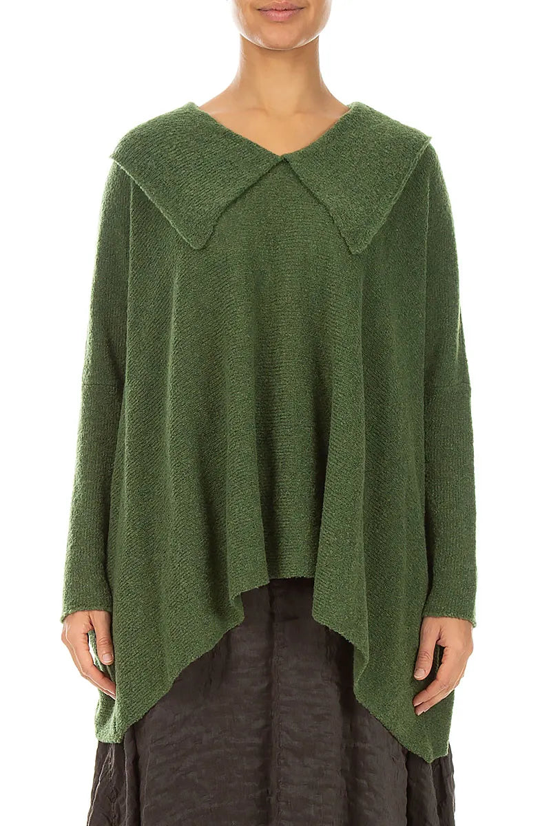 Relaxed Collar Dark Sage Wool Sweater