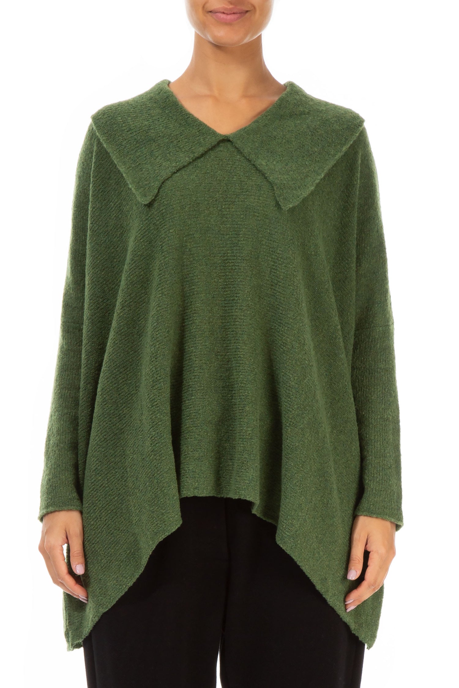 Relaxed Collar Dark Sage Wool Sweater