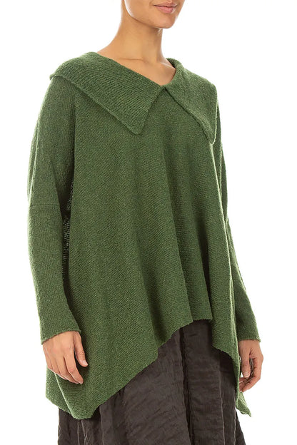 Relaxed Collar Dark Sage Wool Sweater 4