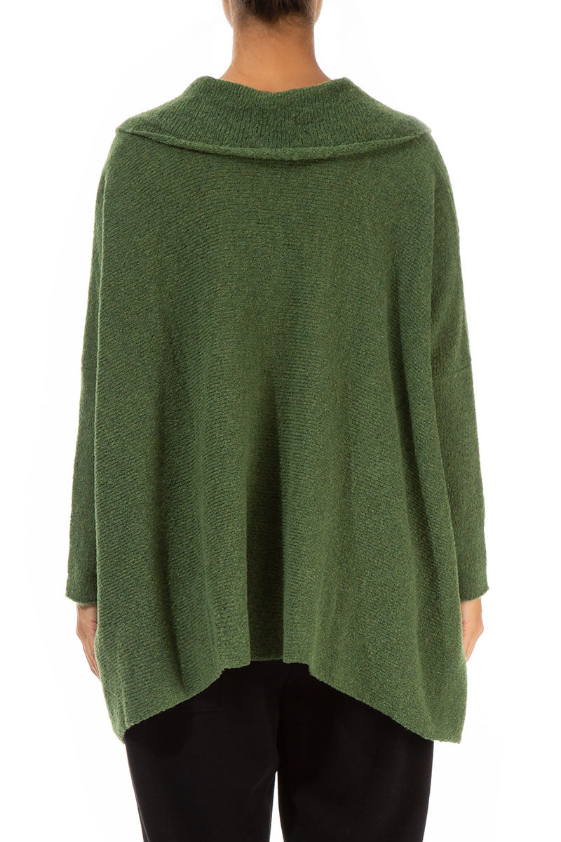 Relaxed Collar Dark Sage Wool Sweater