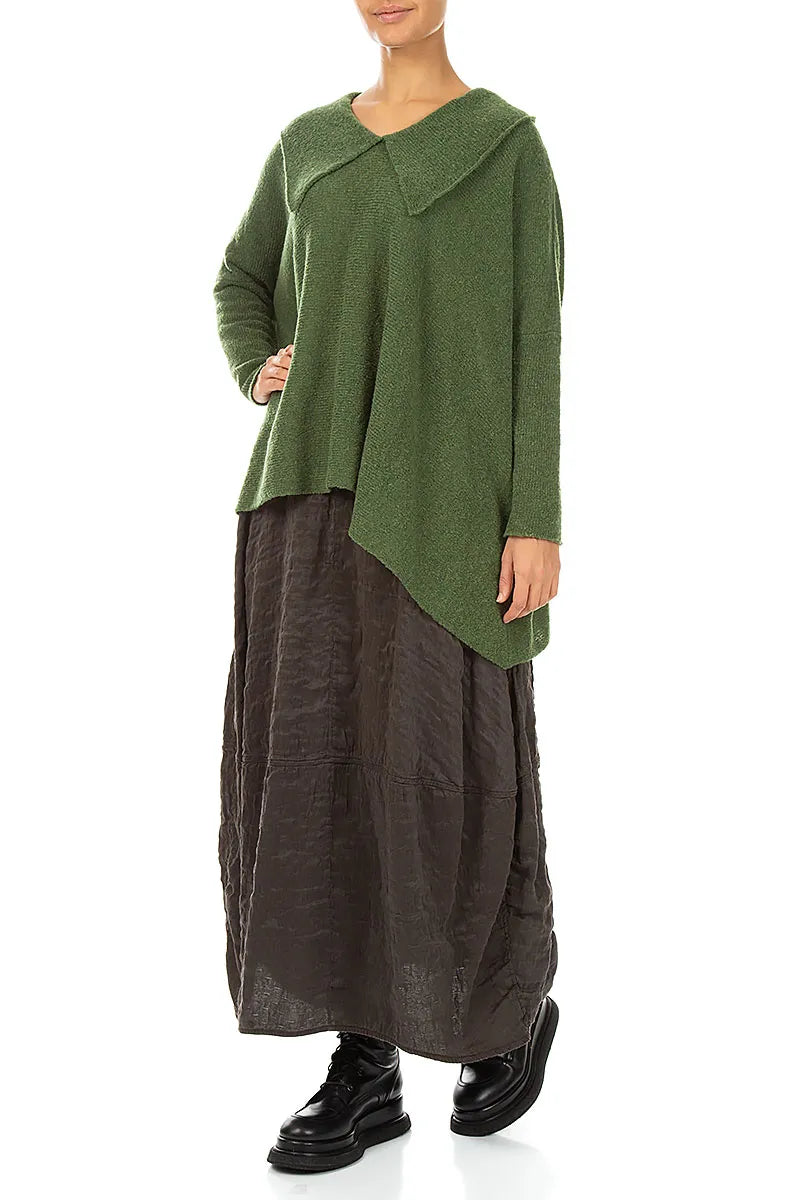 Relaxed Collar Dark Sage Wool Sweater 5