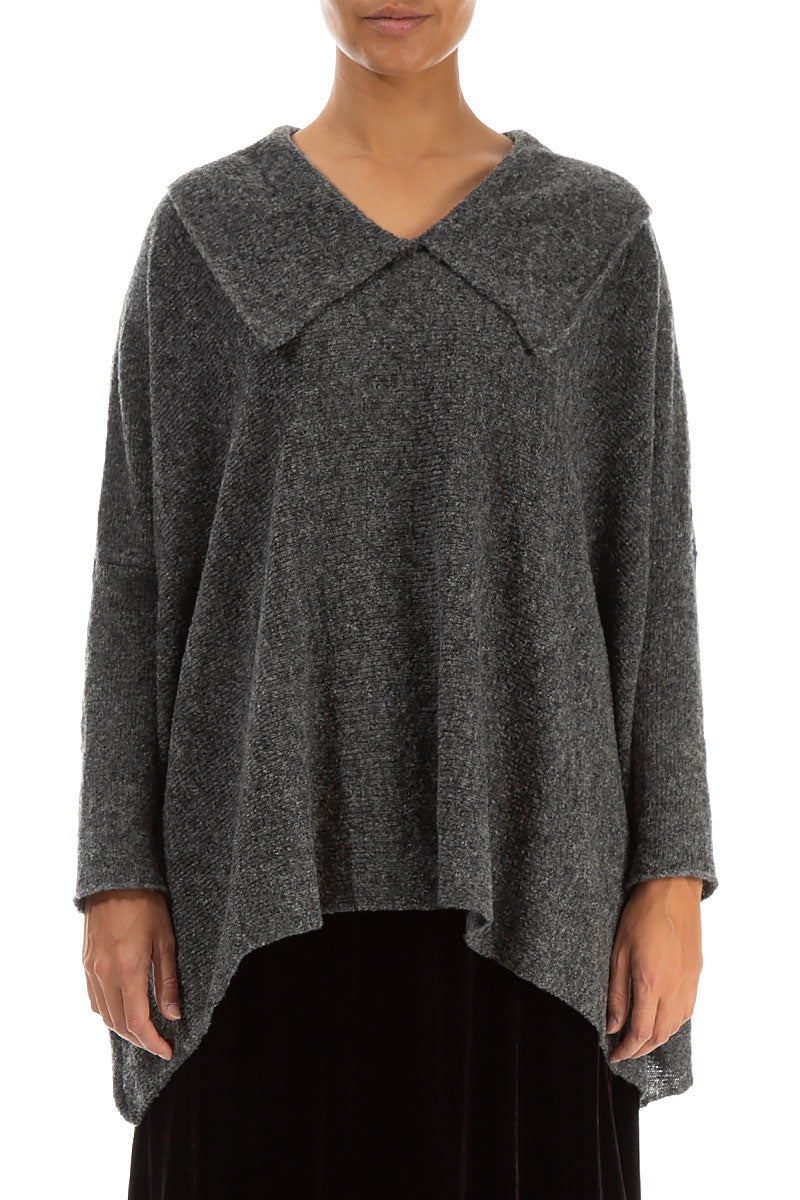 Relaxed Collar Grey Wool Sweater