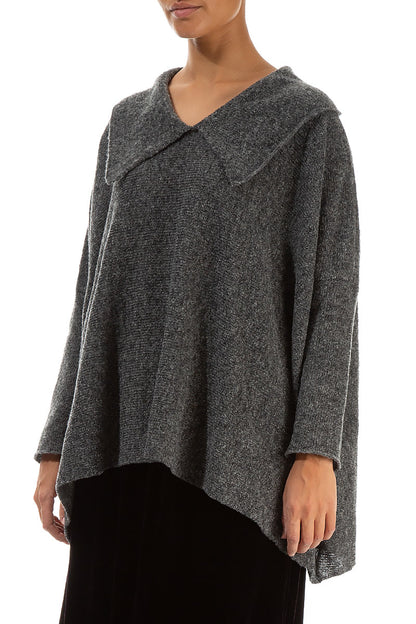 Relaxed Collar Grey Wool Sweater