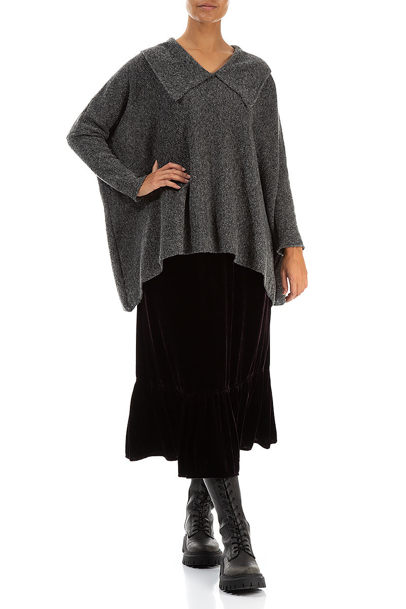 Relaxed Collar Grey Wool Sweater