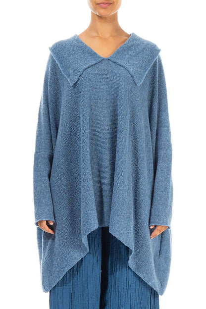 Relaxed Collar Petrol Blue Wool Sweater