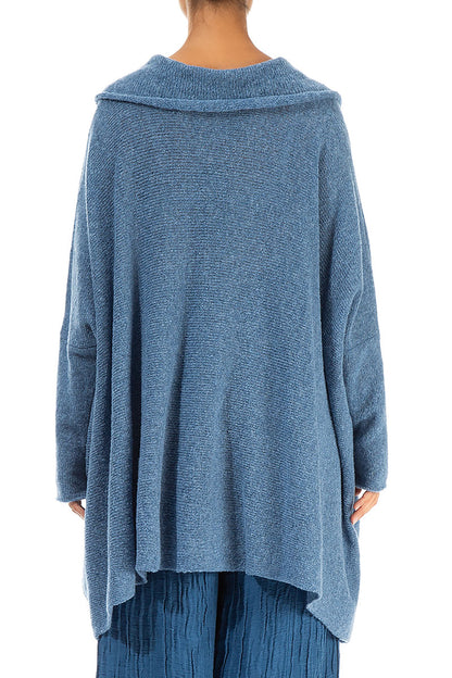 Relaxed Collar Petrol Blue Wool Sweater