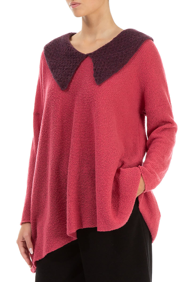 Relaxed Collar Pink Punch Wool Sweater