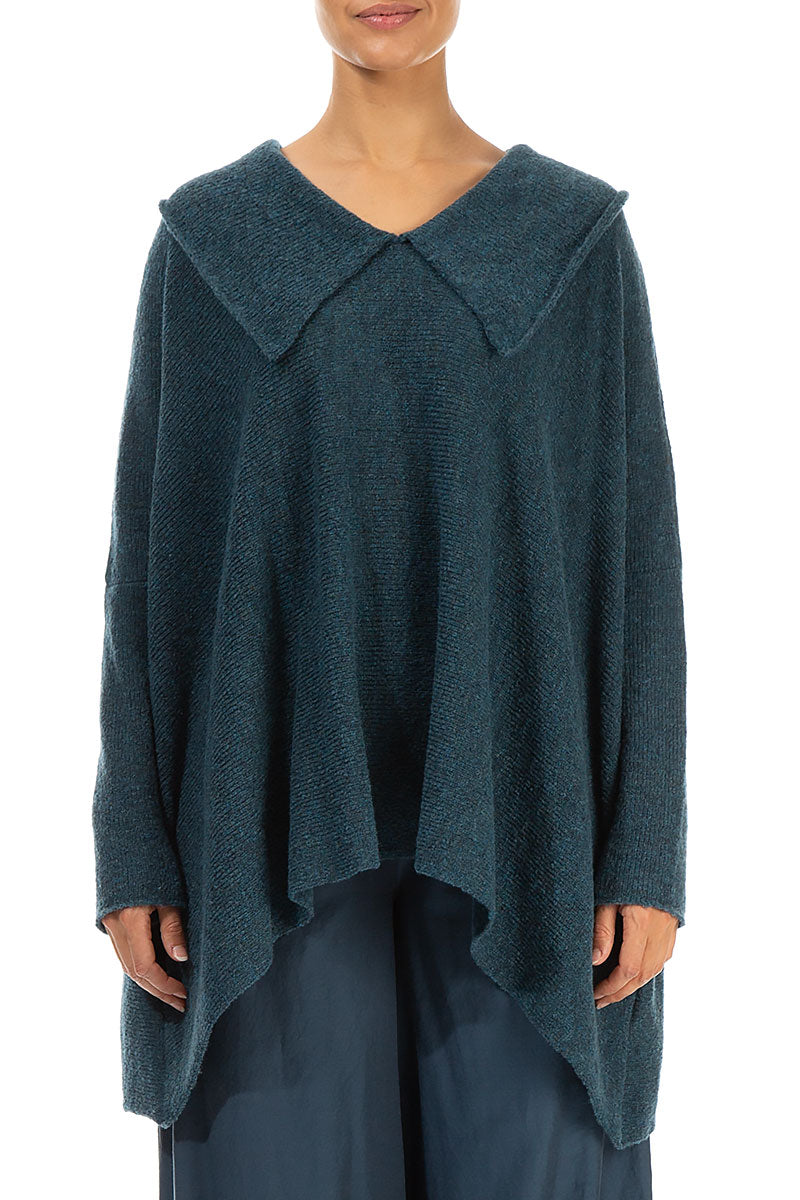 Relaxed Collar Teal Wool Sweater