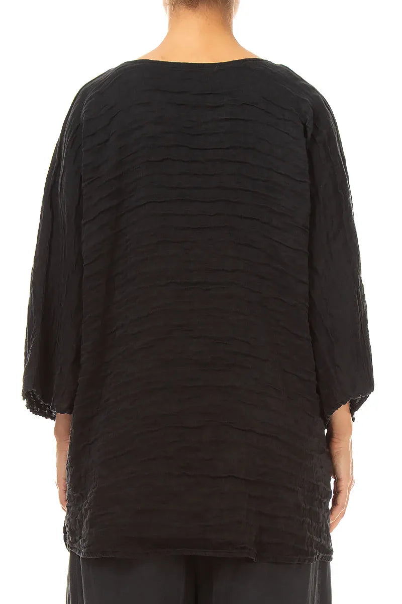 Relaxed Crinkled Black Silk Linen Blouse 2