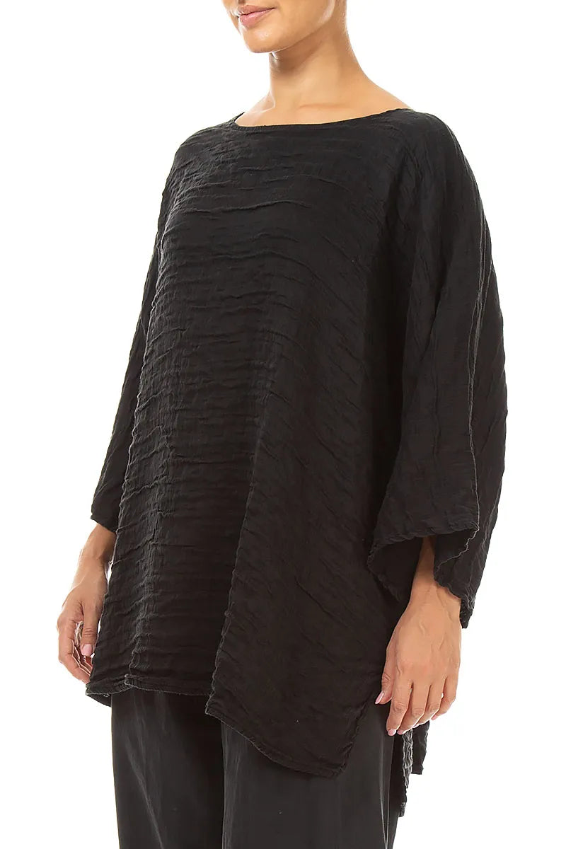 Relaxed Crinkled Black Silk Linen Blouse 3