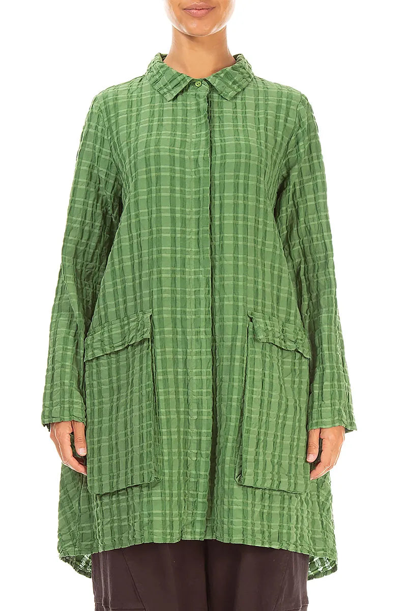 Relaxed Shamrock Green Checkered Linen Cotton Jacket 1