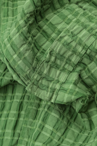 Relaxed Shamrock Green Checkered Linen Cotton Jacket 5