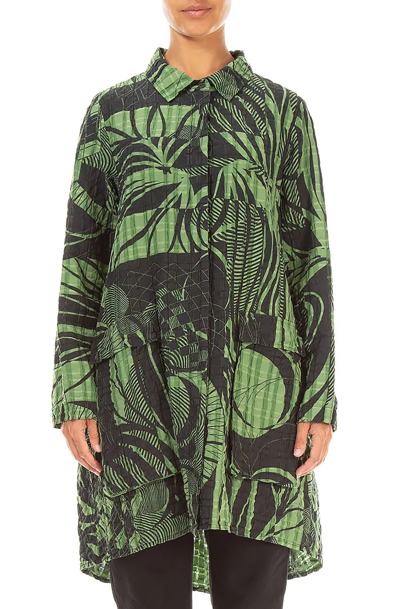 Relaxed Shamrock Green Orbit Checkered Linen Cotton Jacket