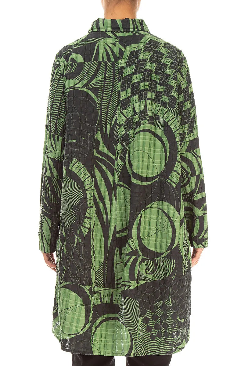 Relaxed Shamrock Green Orbit Checkered Linen Cotton Jacket
