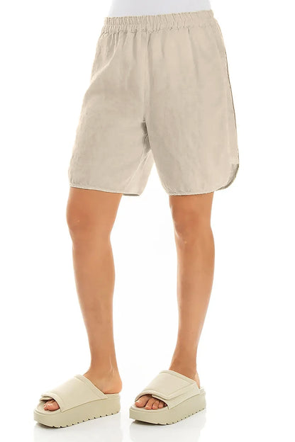 Relaxed Side-Slit Beige Linen Shorts