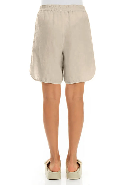 Relaxed Side-Slit Beige Linen Shorts