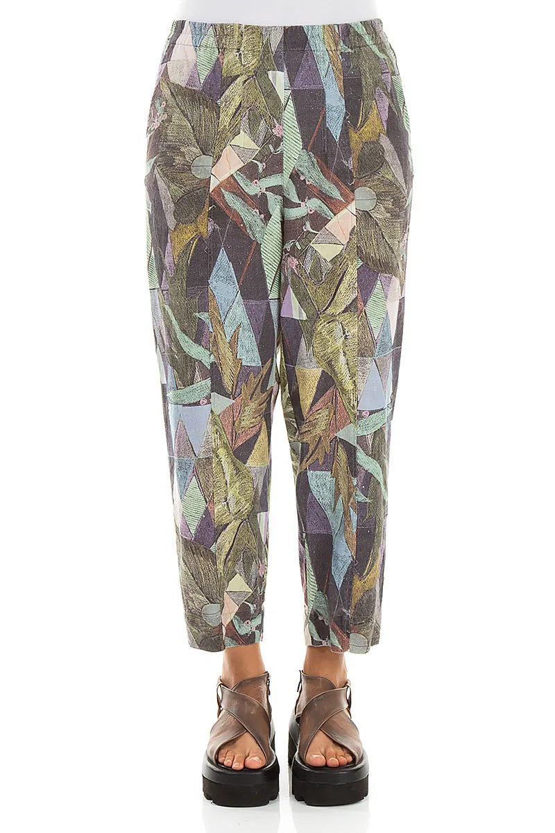 Relaxed Tapered Leinenhose mit Mosaik-Muster