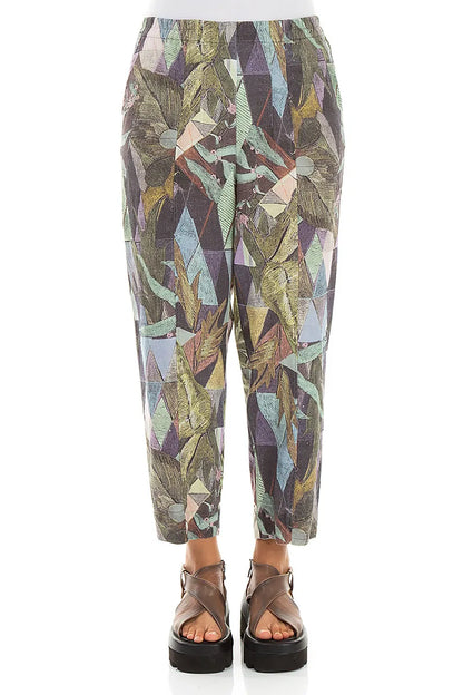 Relaxed Tapered Leinenhose mit Mosaik-Muster