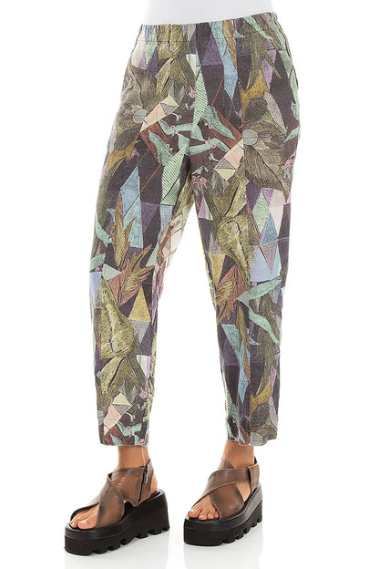 Relaxed Tapered Leinenhose mit Mosaik-Muster