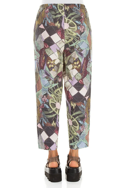 Relaxed Tapered Leinenhose mit Mosaik-Muster