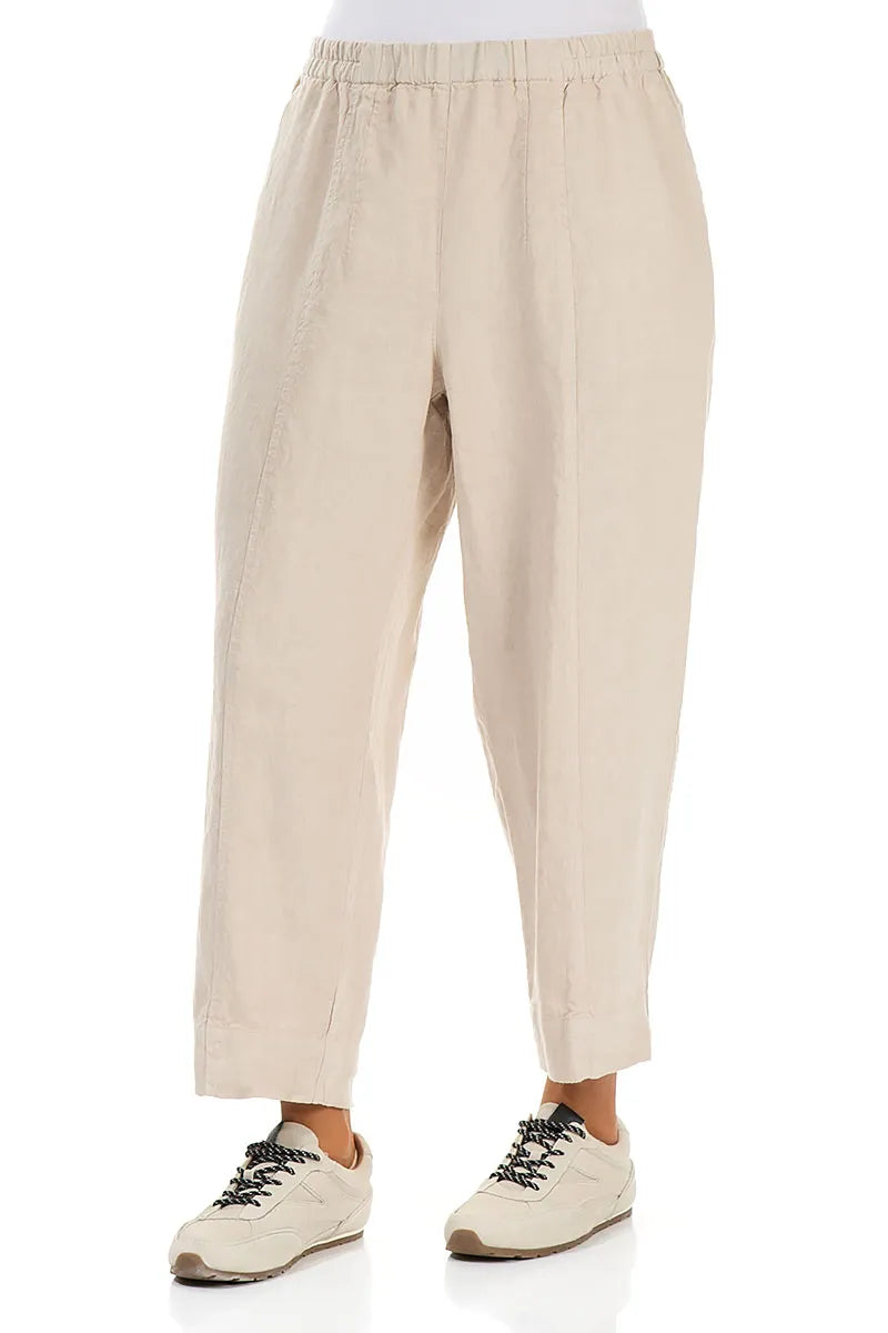 Relaxed Taper Beige Linen Trousers 3