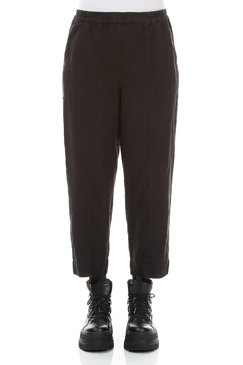 Relaxed Taper Black Linen Trousers