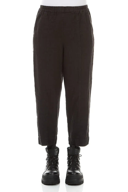Relaxed Taper Black Linen Trousers