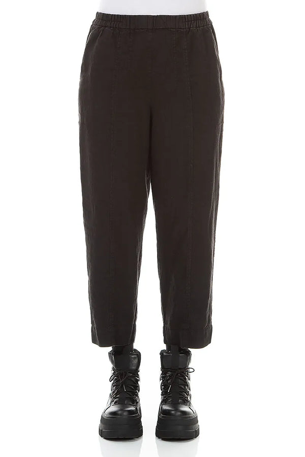 Relaxed Taper Black Linen Trousers