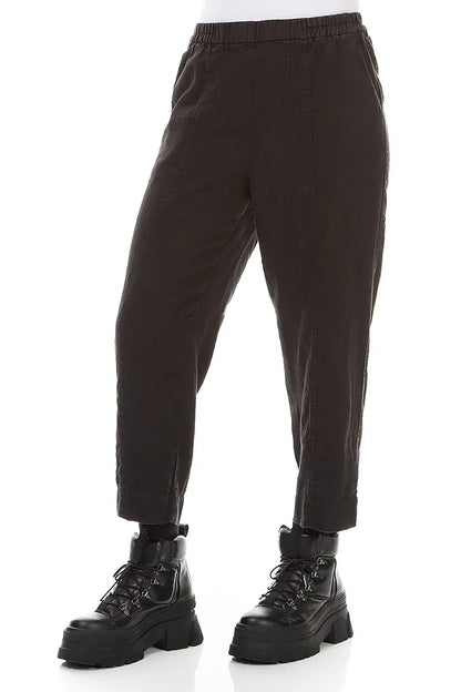Relaxed Taper Black Linen Trousers