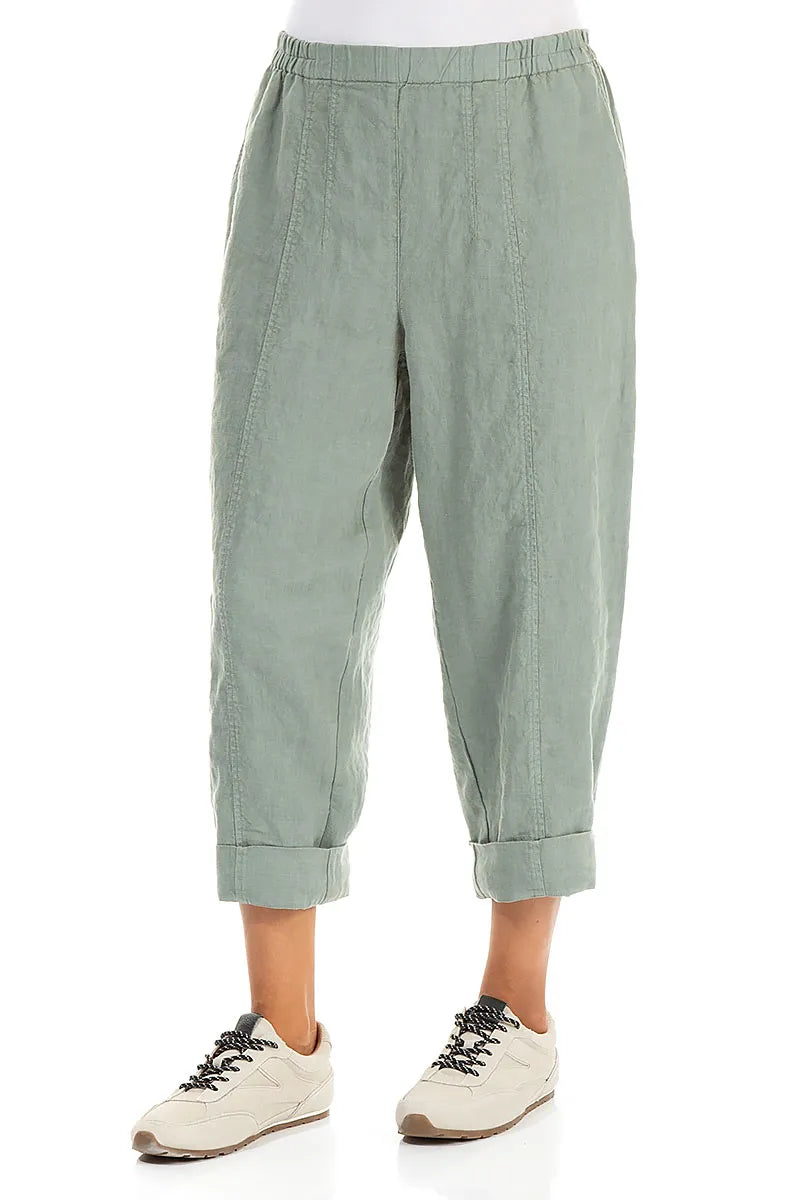 Relaxed Taper Sage Linen Trousers 4