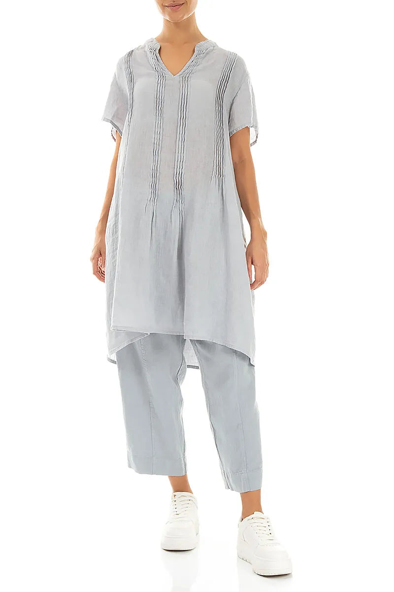 Relaxed Taper Silver Grey Linen Trousers