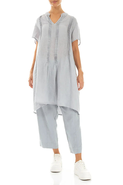 Relaxed Taper Silver Grey Linen Trousers