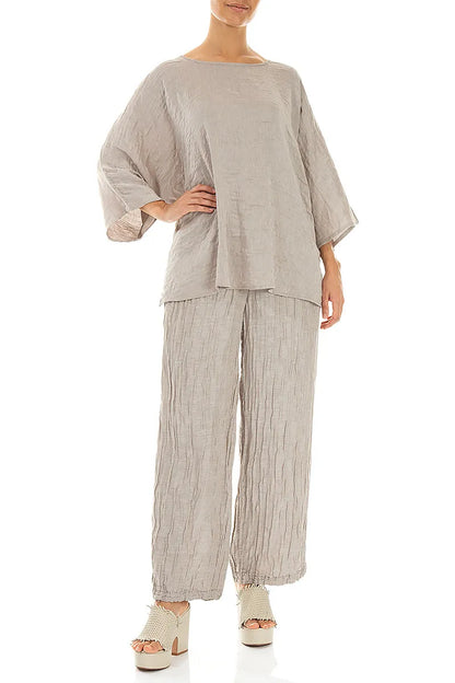 Legere strukturierte beigefarbene Seidenbluse