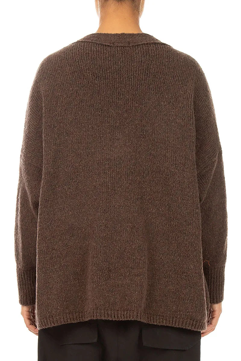 Relaxed V-Neck Brown Wool Cardigan 2