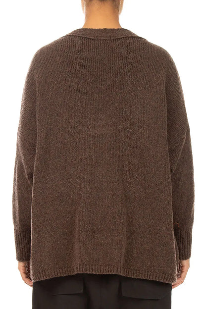 Relaxed V-Neck Brown Wool Cardigan 2