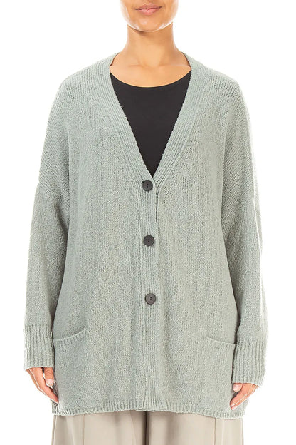 Relaxed V-Neck Pistachio Wool Cardigan 1