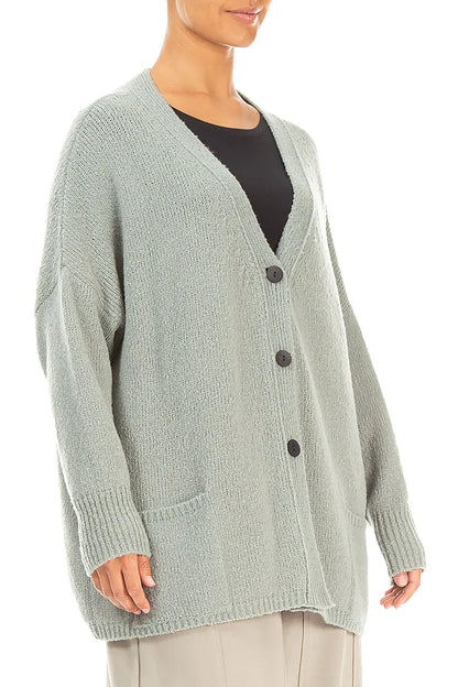 Relaxed V-Neck Pistachio Wool Cardigan 3