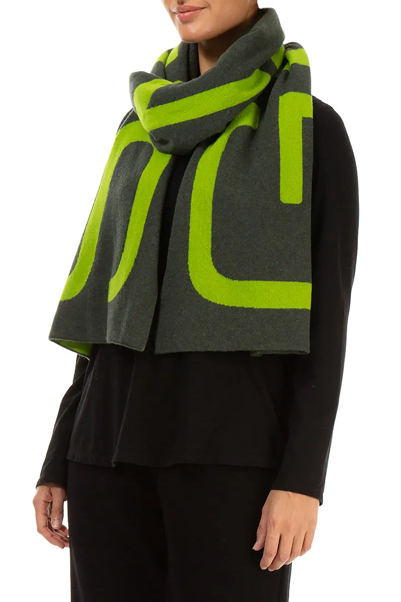 Reversible Lime Green &amp; Charcoal Soft Wool Scarf